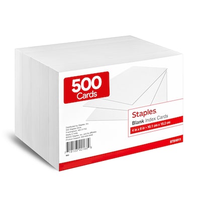 Staples 4 x 6 Index Cards, Blank, White, 500/Pack (TR51011)