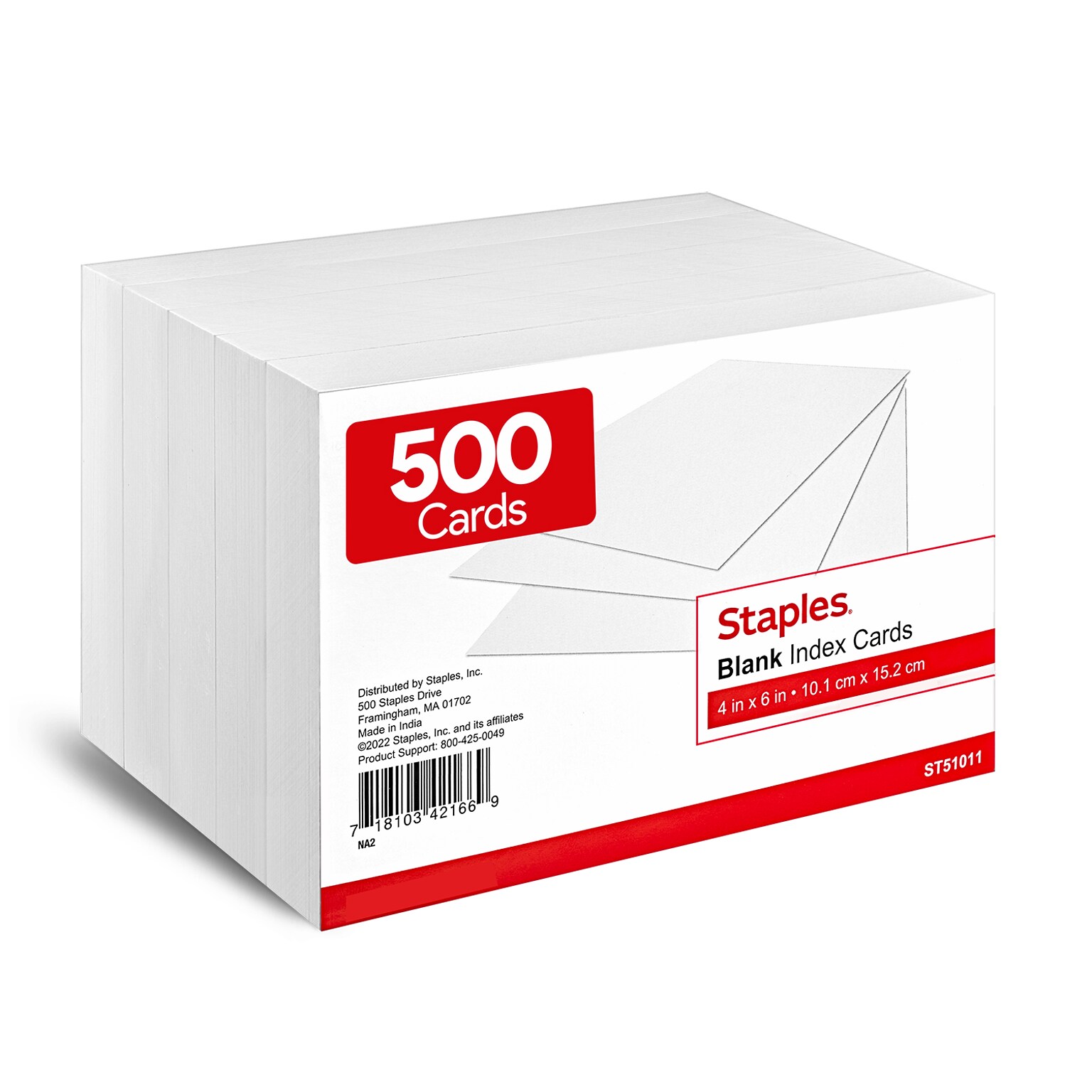Staples 4 x 6 Index Cards, Blank, White, 500/Pack (TR51011)