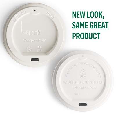 Perk™ Eco Compostable Plastic Hot Cup Lid, 10/12/16 Oz., White, 500/Carton (PK56218CT)