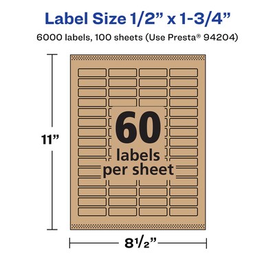 Avery Laser/Inkjet Multipurpose Labels, 1.75" x ", Kraft Brown, 6000/Box (94204)