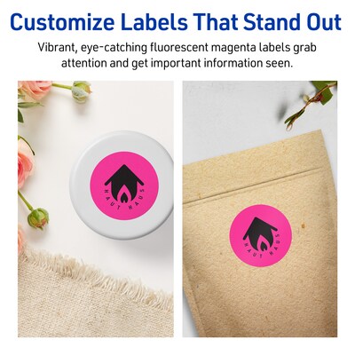 Avery Laser/Inkjet Round Multipurpose Labels, 2" Dia., Neon Magenta, 240/Pack (94501)