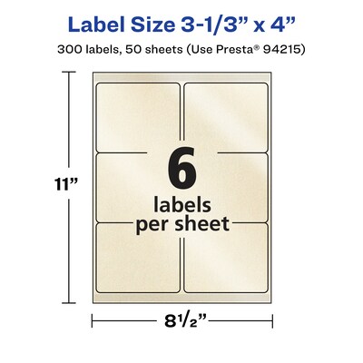 Avery Pearlized Ivory Rectangle Multipurpose Labels, 3-1/3" x 4", Ivory, 300/Box (94215)