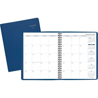 2026 AT-A-GLANCE 7" x 8.75" Monthly Planner, Faux Leather Cover, Blue (70-124-20-26)