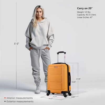 InUSA Pilot 20" Hardside Carry-On Suitcase, 4-Wheeled Spinner, TSA Checkpoint Friendly, Mustard (IUPIL00S-MUS)