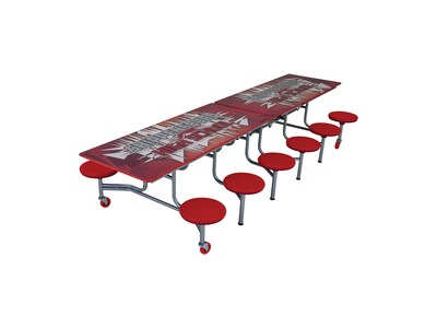 AmTab Rectangular Mobile Cafeteria Table w/ 12 Stools, 30" x 121", Assorted Colors (MST1012)