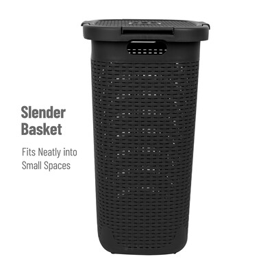 Mind Reader 15.8 Gallon Hamper with Lid, Plastic, Black, 3/Pack (3PK60HAMP-BLK)