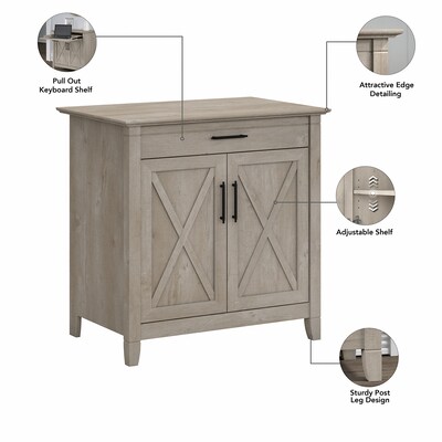 Bush Furniture Key West Secretary Desk with Keyboard Tray and Storage Cabinet, Washed Gray (KWS132WG-03)