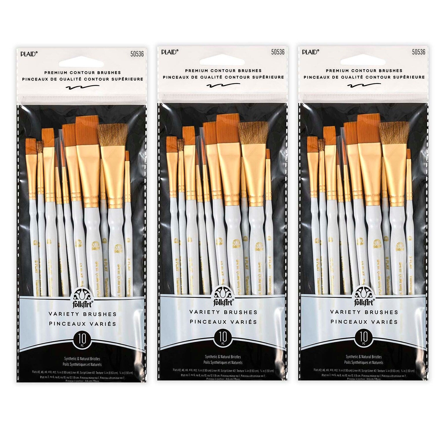 FolkArt Artist Taklon Variety Brush, 10/Pack, 3 Packs/Bundle (FLK50536-3)