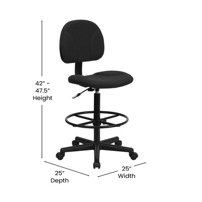 Flash Furniture Mid Back Fabric Ergonomic Drafting Stool, Black