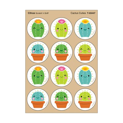 Trend Enterprises Cactus Cuties Citrus scent Scratch n Sniff Stinky Stickers, Multicolored, 48/Pack