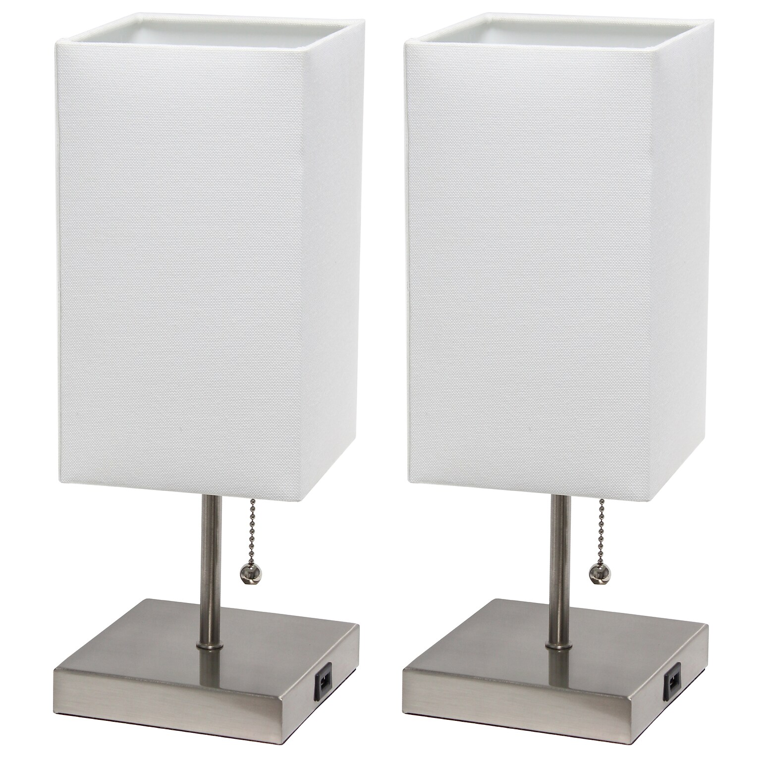 Simple Designs Petite Stick Lamp with USB Charging Port and Fabric Shade, White, 2/Pack (LC2003-WHT-2PK)