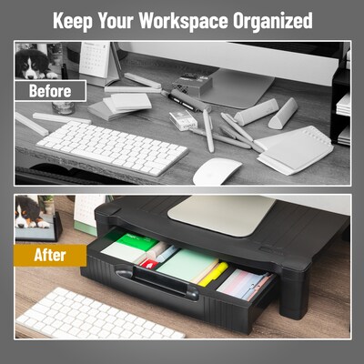 Mind Reader Monitor Stand Riser with Drawer Storage, Black (DRPLMONST-BLK)