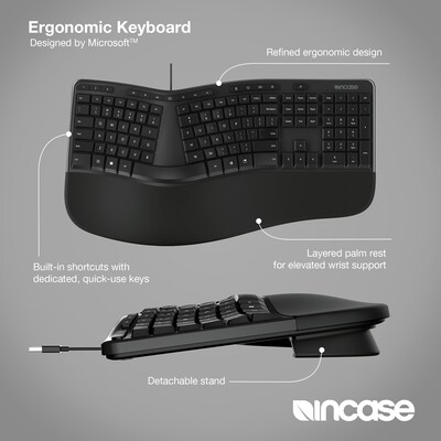 Incase Designed by Microsoft Wired Ergonomic Keyboard, Black (LXM-00001)