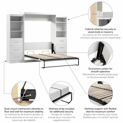 Bestar Pur Queen Murphy Bed and 2 Storage Units with Drawers (115W), White (26884-17)
