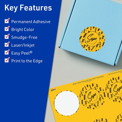 Avery Laser/Inkjet Round Multipurpose Labels, 3" Dia., Bright Yellow, 480/Box (94513)