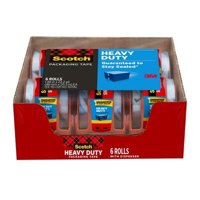 Scotch Heavy Duty Packing Tape with Dispenser, 1.88 x 22.2 yds., Clear, 6/Pack (142-6)