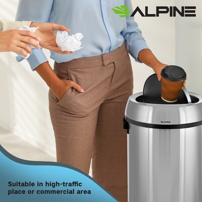 Alpine Industries Stainless Steel Trash Can with Swing Lid, 17 Gallon (ALP470-65L-1)