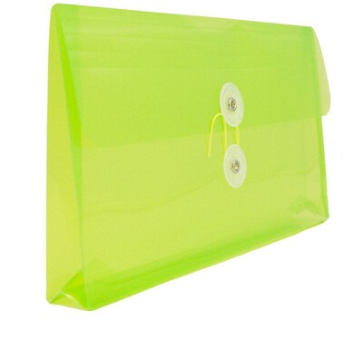 JAM Paper Premium Plastic Filing Envelope with Button & String Closure, Lime Green, 3/Pack (921B1LIX3)