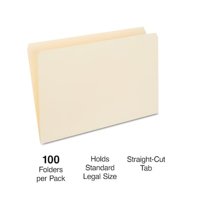 Quill Brand® Premium Reinforced File Folders, Straight Cut, Legal Size, Manila, 100/Box (771133)