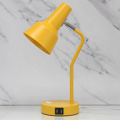 Simple Designs Sleek Essentials LED Desk Lamp, 15.2", with USB Ports, Yellow (LD1072-YLW)