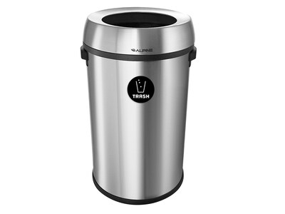 Alpine Industries Stainless Steel Compost and Trash Station with Open Lid, 34 Gallon, Silver, 2/Pack (ALP470-65L-CO-T)
