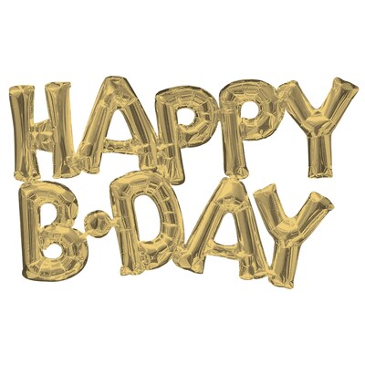 Party City (Air-Filled) Happy B-Day Foil Balloon Letter Banner, White Gold, 2/Pack (AM4467531-NS)