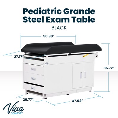 Viva Comfort Pediatric Exam Table with Step Stool & Storage, 500 lbs. Capacity, Black, (ADI996-09-PMB-BLK-MK)