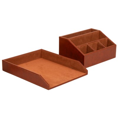 Mind Reader PU Front Loading Letter Tray Set, Brown, 2/Set (PUWSET-BRN)