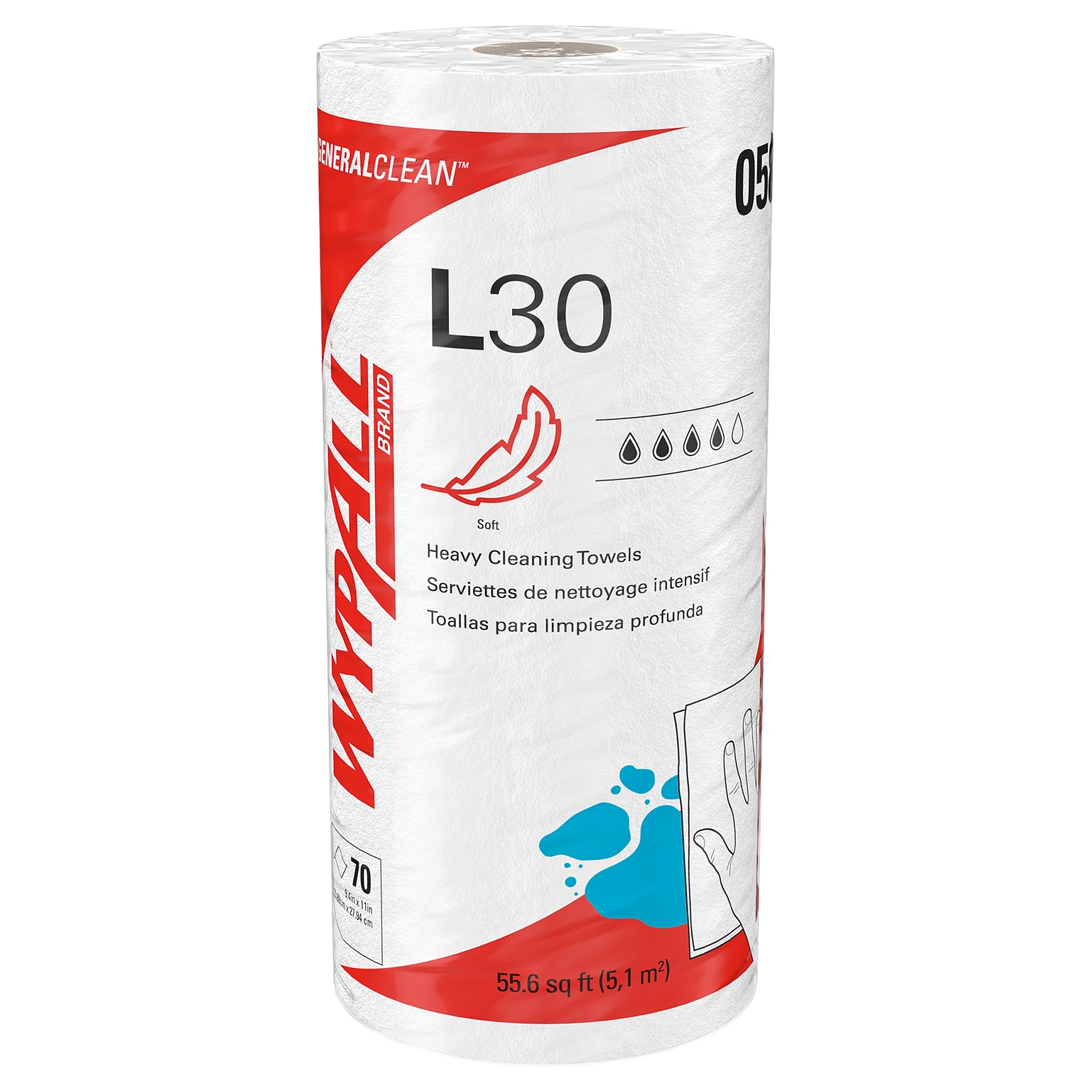 WypAll GeneralClean L30 Durable Fibers Cleaning Wipers, 11 x 10.4, White, 70 Sheets/Roll, 24/Carton (05843)