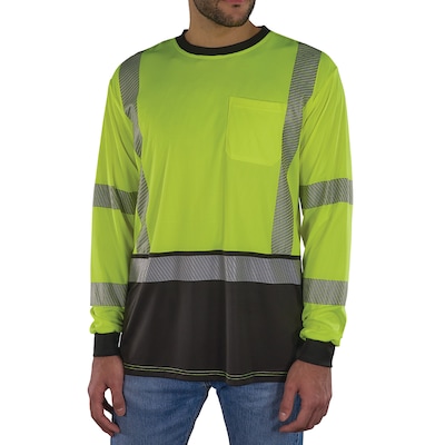 Ergodyne GloWear 8371BK High Visibility Long Sleeve Black Bottom T-Shirt, ANSI Type R Class 3, Lime, 4XL (22298)