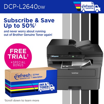 Brother RDCP-L2640DW Refurbished Wireless, Black & White, All-In-One Laser Printer, Refresh Subscription Ready