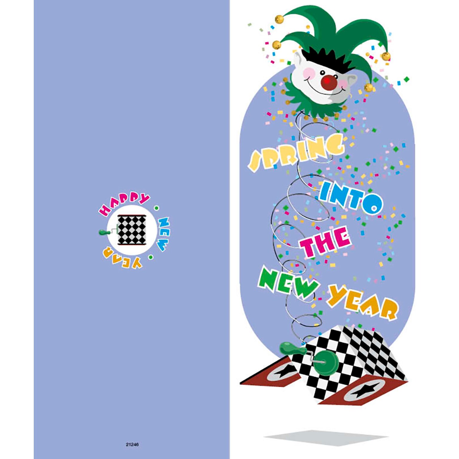 Sprint into the new year - jack in the box - 7 x 10 scored for folding to 7 x 5, 25 cards w/A7 envelopes per set