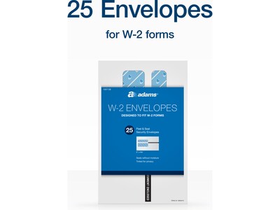 Adams Self-Seal Security-Tinted Double-Window W-2 Tax Envelope, White, 25/Pack (STAX2-24)