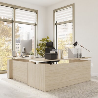 Bush Business Furniture Stratus 72"W Electric L-Shaped Adjustable Standing Desk, Natural Elm (SUT014NE)