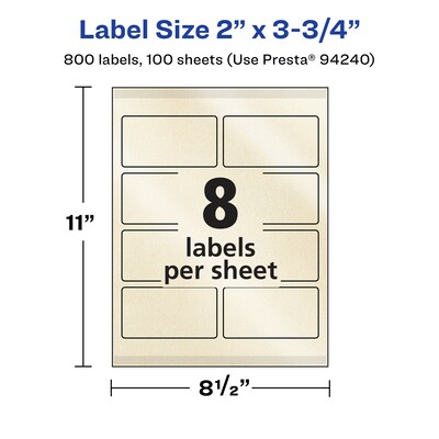 Avery Pearlized Ivory Rectangle Multipurpose Labels, 2" x 3.75", Ivory, 800/Box (94240)