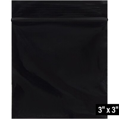 3 x 3 Reclosable Poly Bags, 2 Mil, Black, 1000/Carton (PB3540BK)