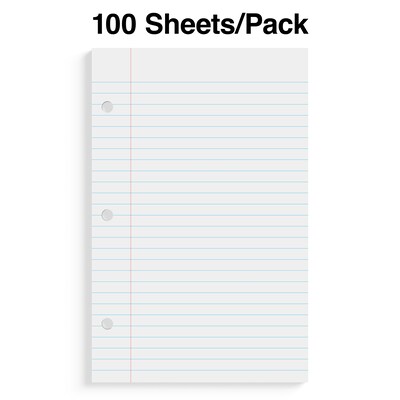 Staples® College Ruled Filler Paper, 5.5" x 8.5", 3-Hole Punched, White, 100 Sheets/Pack (ST12301D)