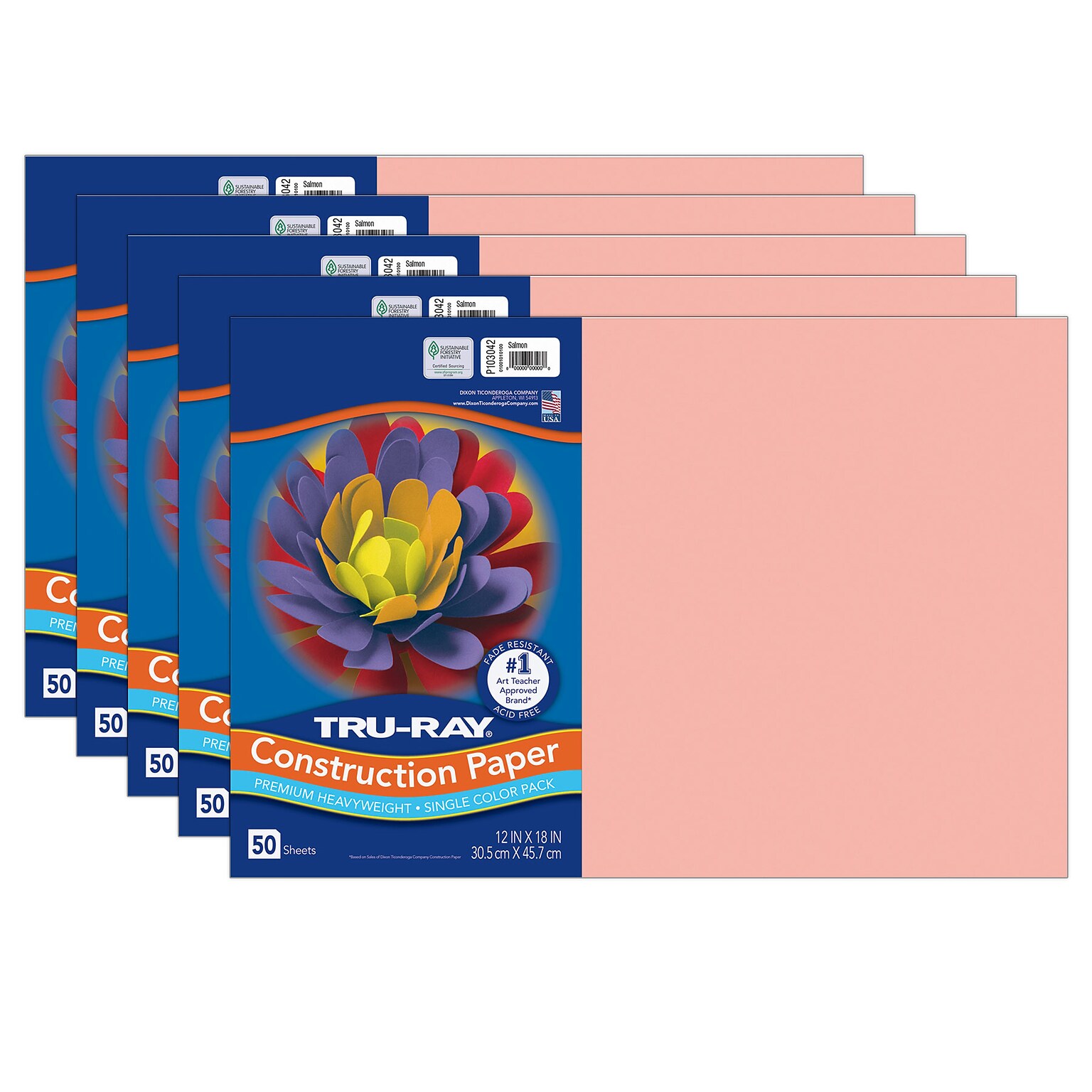 Tru-Ray 12 x 18 Construction Paper, Salmon, 50 Sheets/Pack, 5 Packs/Bundle (PAC103042-5)