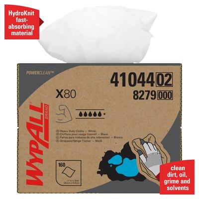 WypAll PowerClean X80 Cloths, 11.1" x 16.8", White, 160 Sheets/Box (41044)