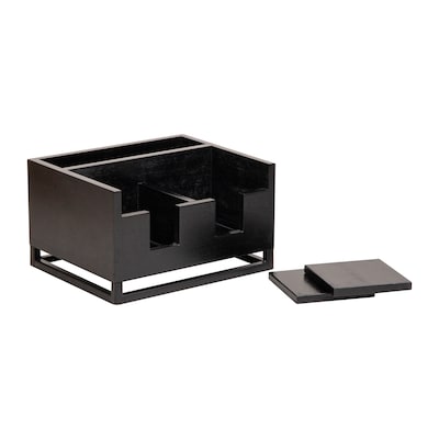 Mind Reader Desktop Organizer with 2 Coasters, 3 Compartments, Black (COASDORG-BLK)