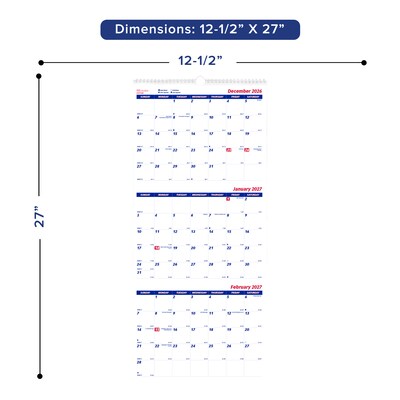 2026-2027 Brownline Classic 12.25 x 27 Three-Month Wall Calendar, White (C171128-27)
