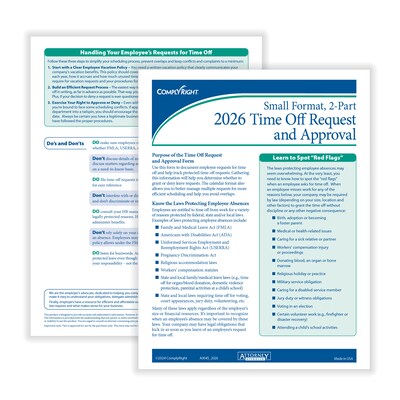 ComplyRight 2026 Time Off Request and Approval Form, 2-Part, 50 Forms/Pack (A0045)