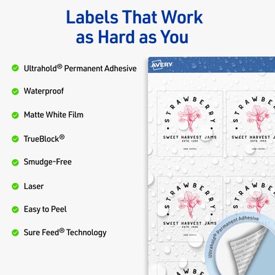 Avery Waterproof Square Laser Multipurpose Labels, 2.5 x 2.5, White, 450/Box (19479399474)