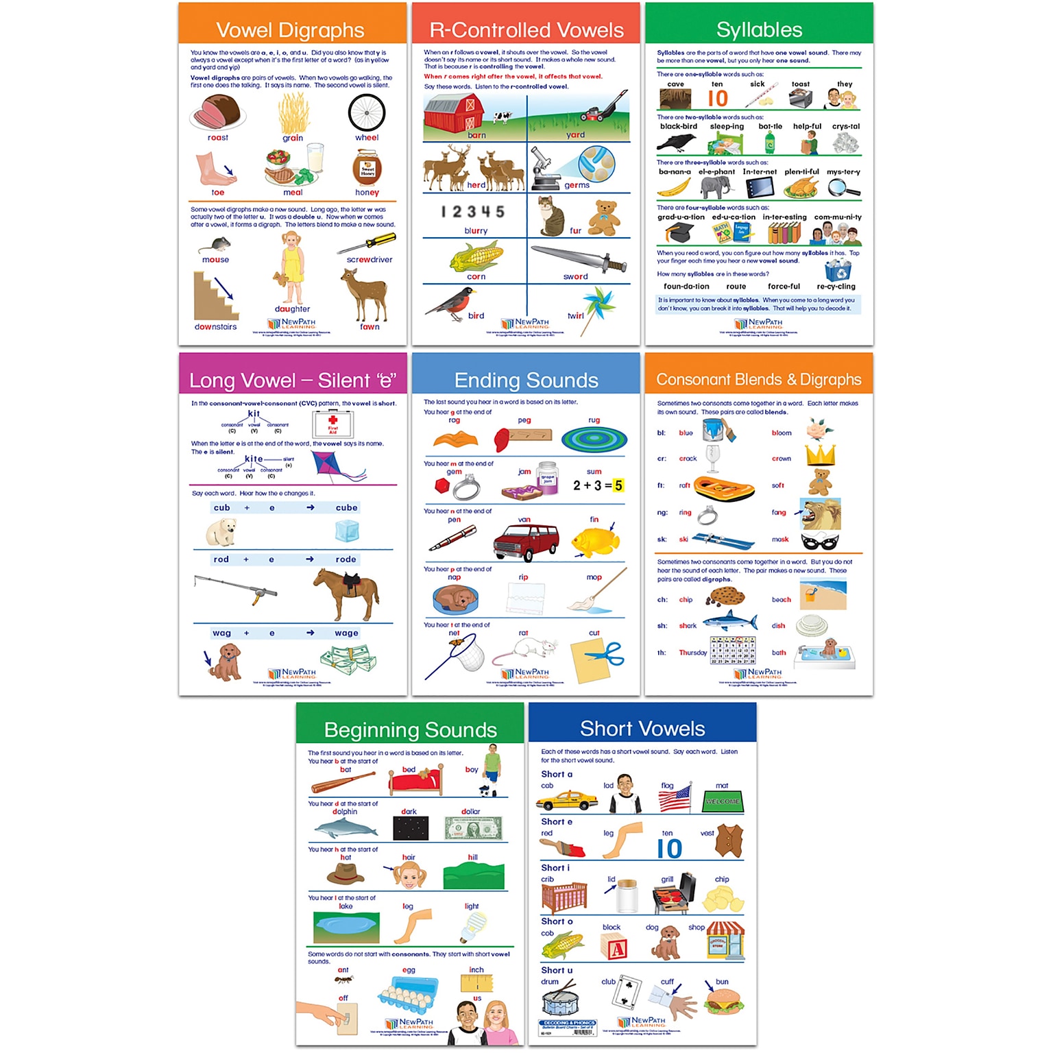 NewPath Learning Decoding & Phonics Bulletin Board Charts, 12 x 18, 8/Set (NP-921501)