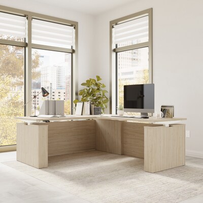 Bush Business Furniture Stratus 72W Electric L-Shaped Adjustable Standing Desk, Natural Elm (SUT014NE)