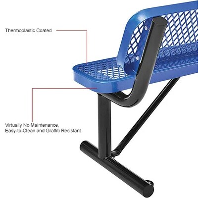 Global Industrial 4' Outdoor Steel Bench w/ Backrest, Expanded Metal, Blue (695743BL)
