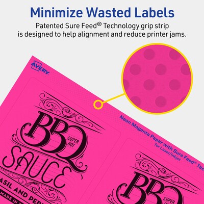 Avery Laser/Inkjet Rectangle Multipurpose Labels, 4.75" x 3.75", Neon Magenta, 80/Pack (94254)