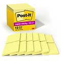 Post-it Super Sticky Notes, 4 x 4, Canary Collection, Lined, 90 Sheet/Pad, 12 Pads/Pack (675-12SSC