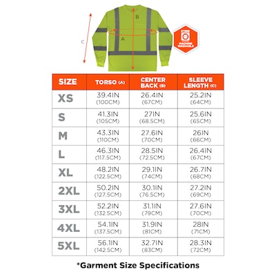 GloWear 8368 High Visibility Long Sleeve T-Shirt, ANSI Type R Class 3, Lime, 4XL (22058)