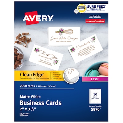 Avery Clean Edge Business Cards, 2 x 3 1/2, Matte White, 2000 Per Pack (5870)